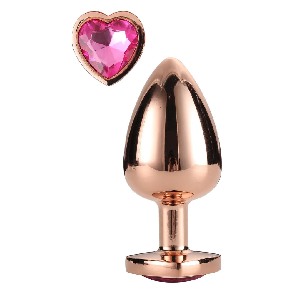 Dop Anal Gleaming Love Rose Gold Butt Plug, Medium, cu bijuterie roz in forma de inima