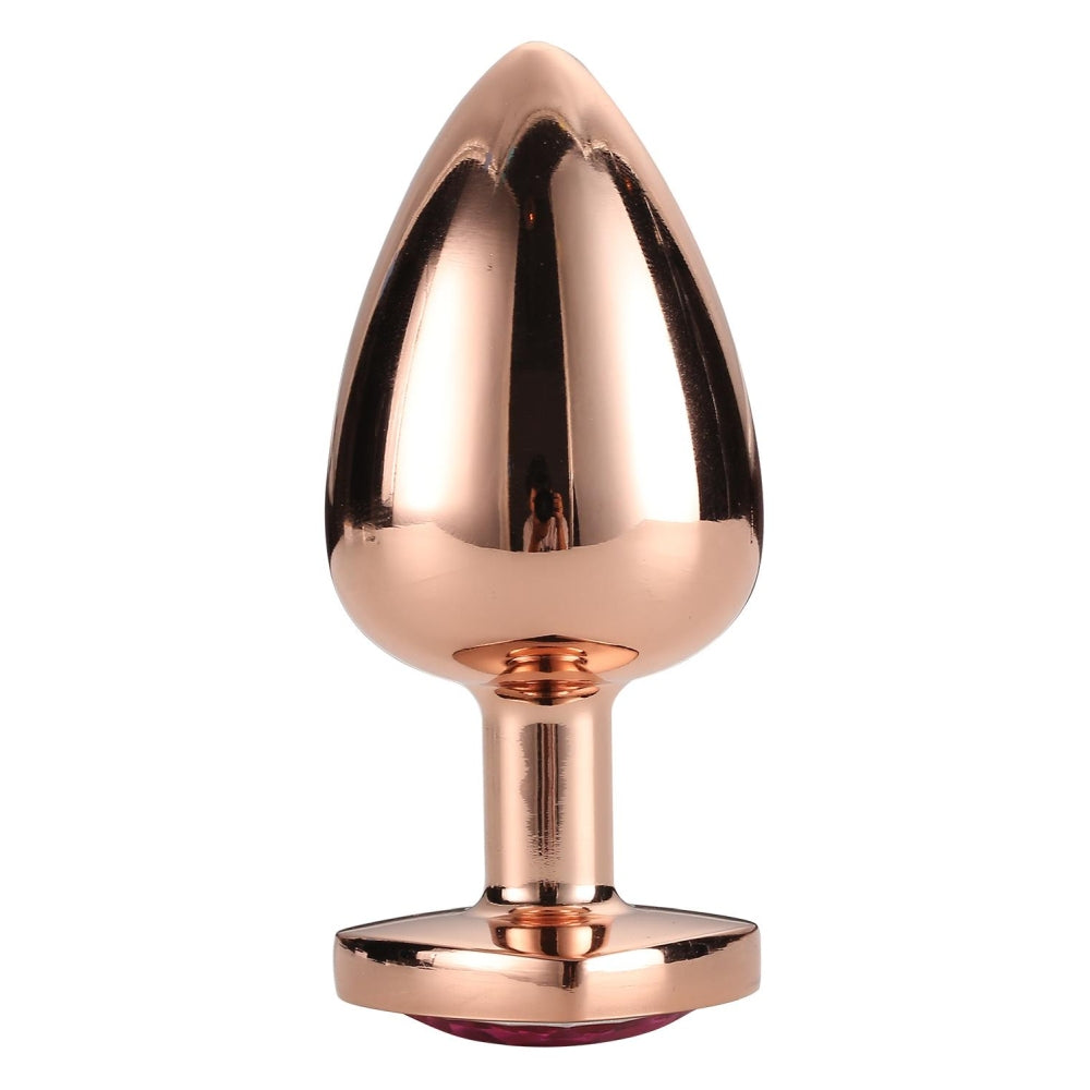 Dop Anal Gleaming Love Rose Gold Butt Plug, Large, cu bijuterie roz in forma de inima