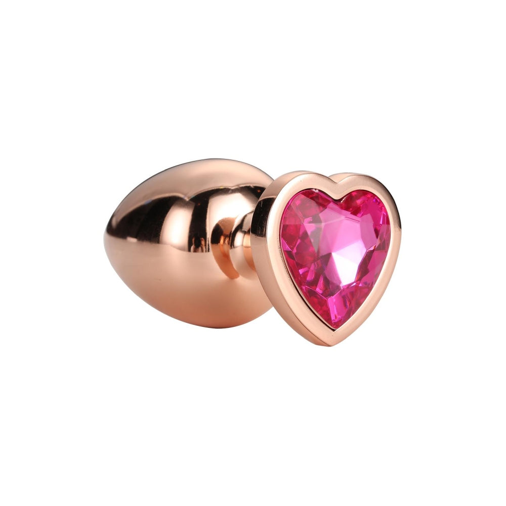 Dop Anal Gleaming Love Rose Gold Butt Plug, Large, cu bijuterie roz in forma de inima