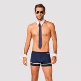 Costum 4 Piese Sexy Pilot pentru Barbati - boxeri, guler cu cravata, mansete si ochelari de soare - ideal pentru jocuri de role play in cuplu