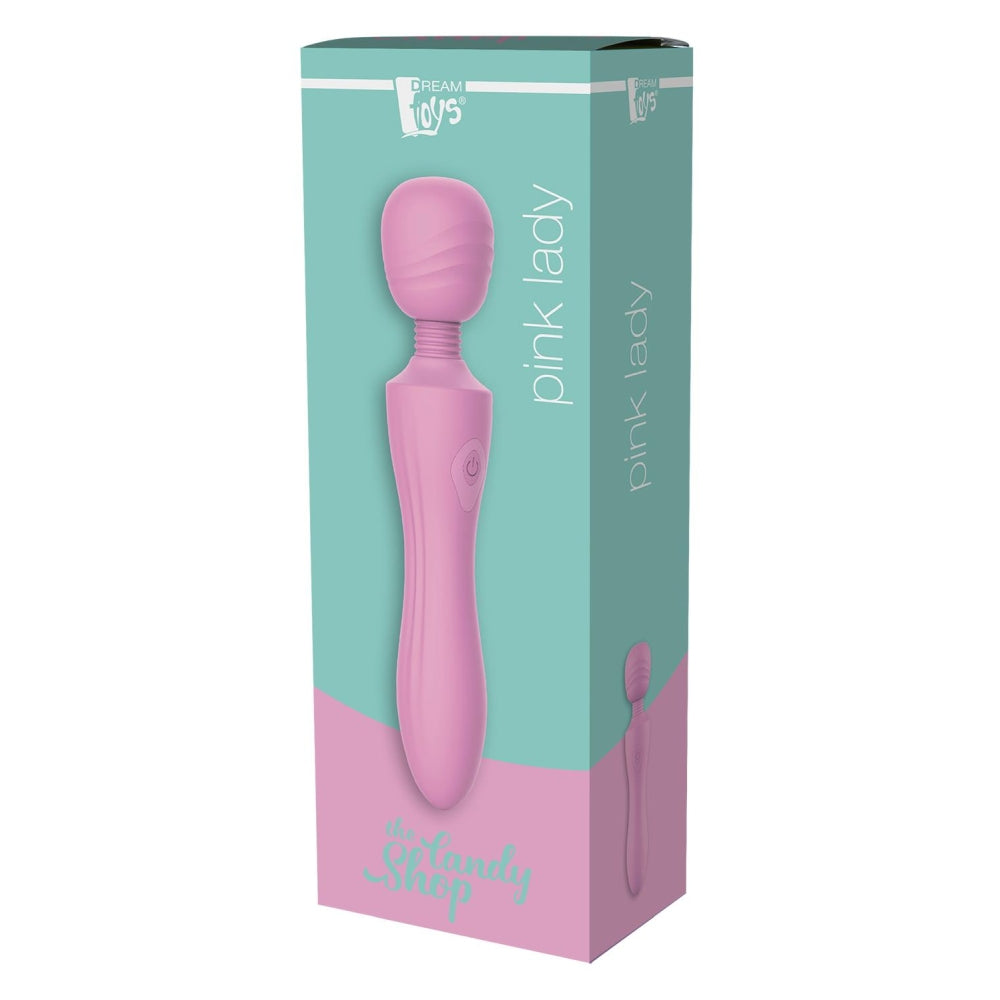 Vibrator Wand Dreamtoys The Candy Shop Pink Lady - 21.6 cm, fara ftalati sau latex - 7 Moduri Vibratii, 3 Moduri Viteza - Reincarcabil, Impermeabil IPX7 - Roz