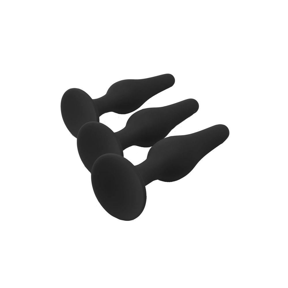 Set Dopuri Anale Fantasstic Anal Training Kit - Negru, 3 Marimi graduale - Baza cu ventuza pentru utilizare hands-free - Material din Silicon moale si neted
