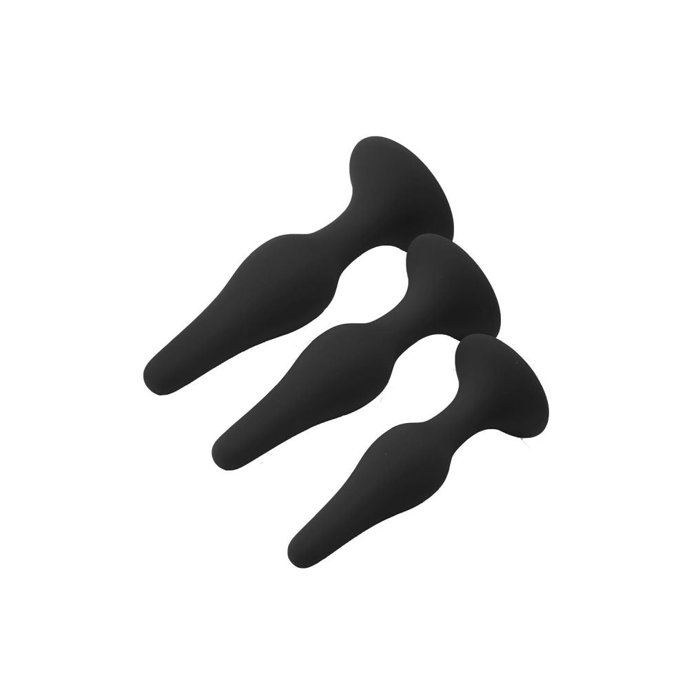 Set Dopuri Anale Fantasstic Anal Training Kit - Negru, 3 Marimi graduale - Baza cu ventuza pentru utilizare hands-free - Material din Silicon moale si neted