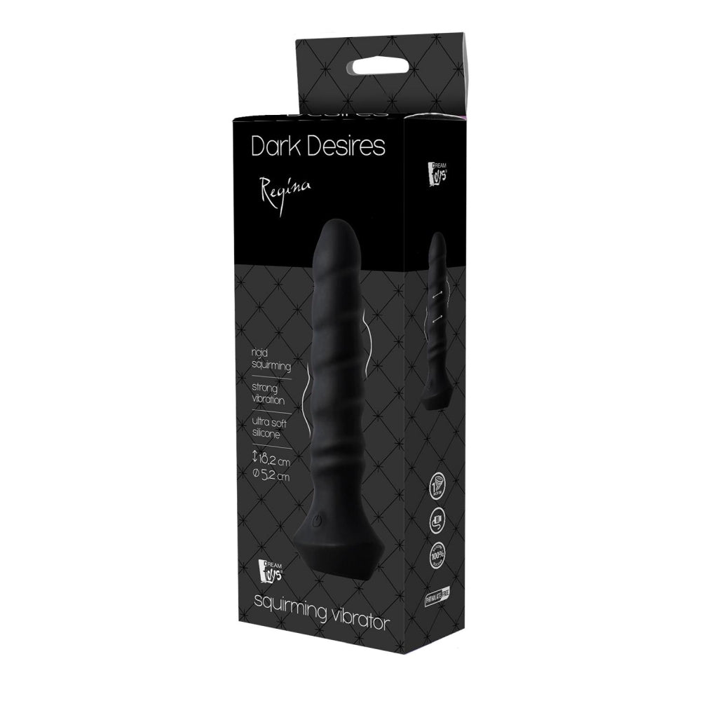 Vibrator Anal Dark Desires Regina, Negru, cu miscare serpuitoare, 3 Moduri Vibratii, 7 Ritmuri Vibratii, 5 Viteze Serpuire, fara latex si ftalati, 18.2 cm