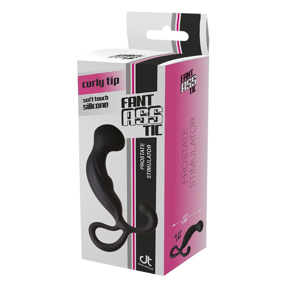Stimulator Prostata Dream Toys Fatasstic, Negru, cu maner tip inel, silicon moale, stimulare perineu, 13.5 cm