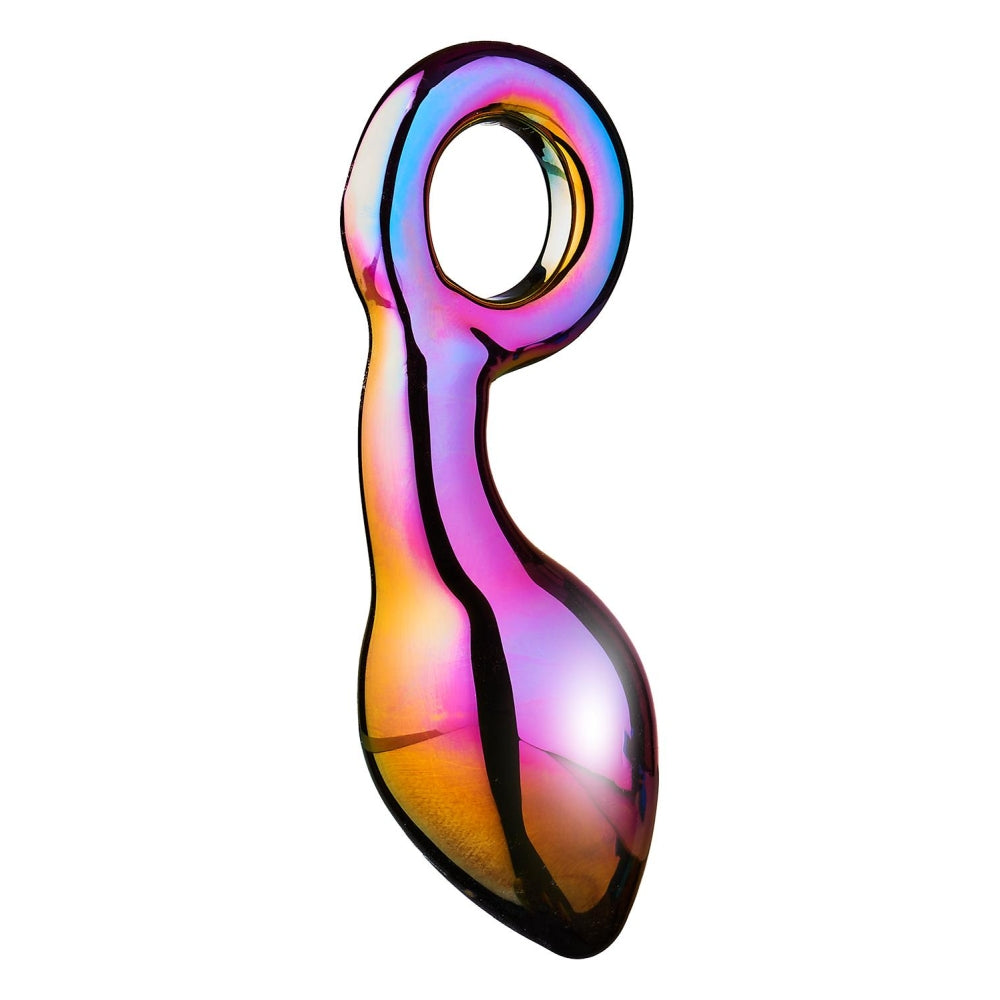 Dop Anal de Sticla Glamour Glass Chunky Ring Butt Plug, Large, cu sistem de prindere inelat, fara ftalati sau latex, 13 cm