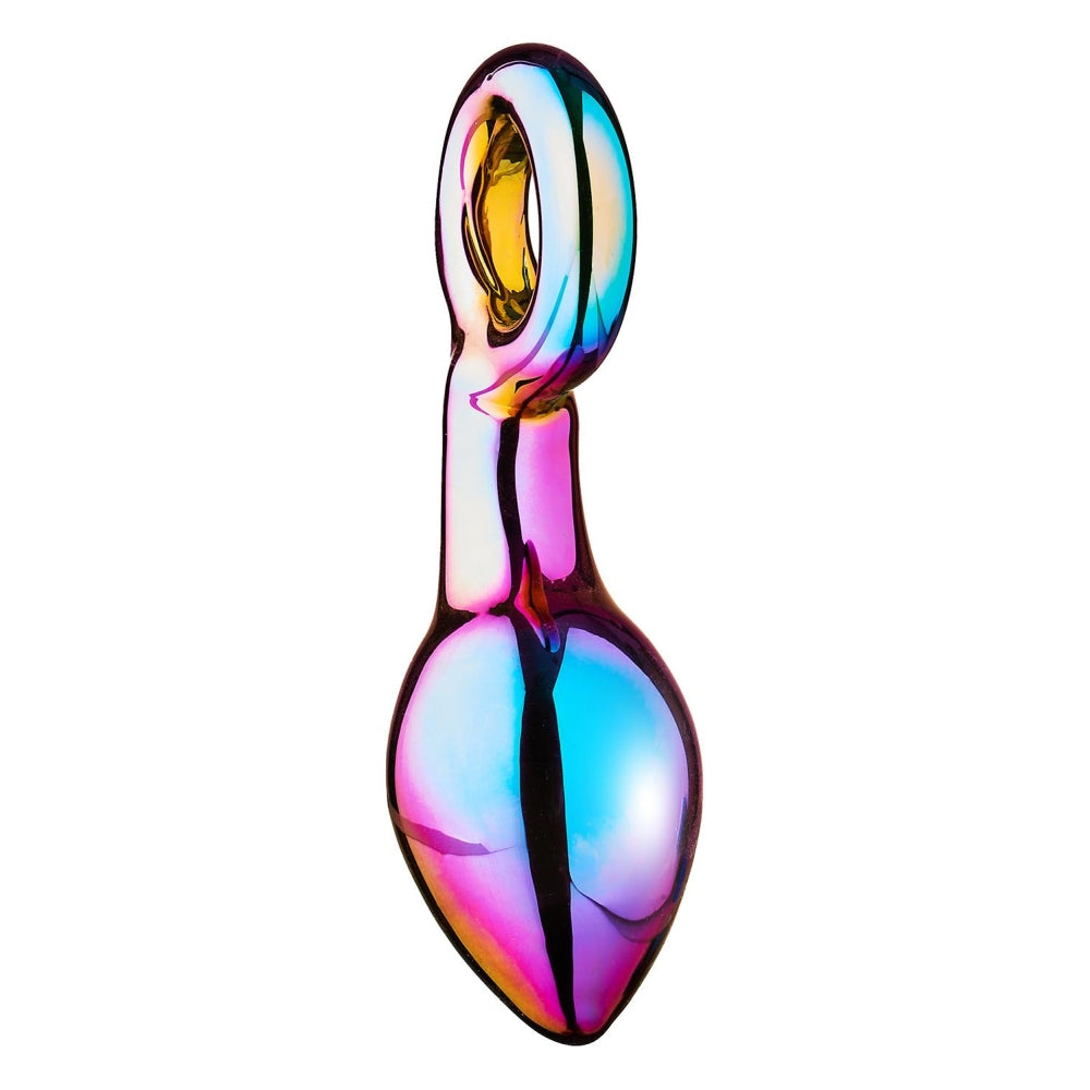 Dop Anal de Sticla Glamour Glass Chunky Ring Butt Plug, Large, cu sistem de prindere inelat, fara ftalati sau latex, 13 cm