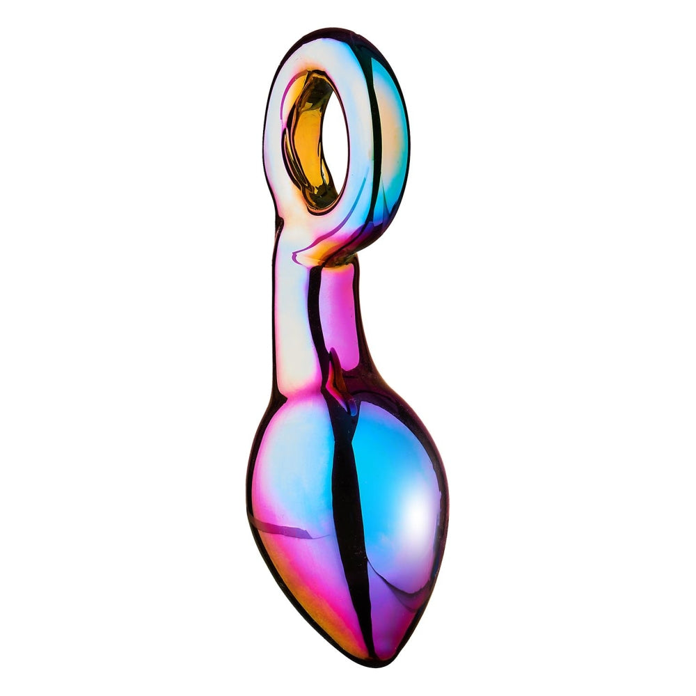 Dop Anal de Sticla Glamour Glass Chunky Ring Butt Plug, Large, cu sistem de prindere inelat, fara ftalati sau latex, 13 cm