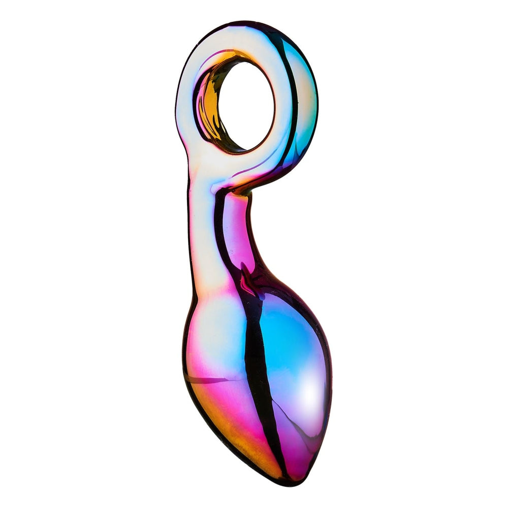 Dop Anal de Sticla Glamour Glass Chunky Ring Butt Plug, Large, cu sistem de prindere inelat, fara ftalati sau latex, 13 cm