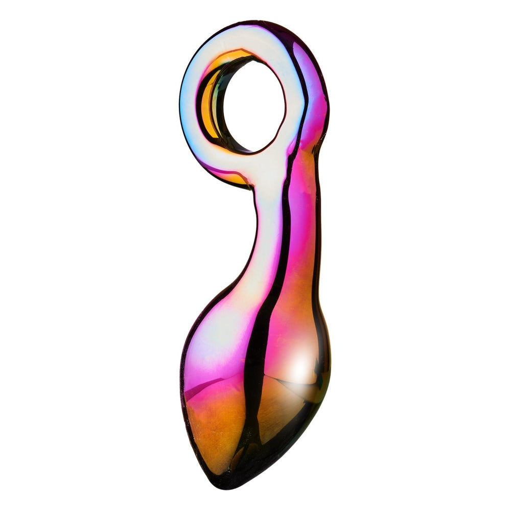 Dop Anal de Sticla Glamour Glass Chunky Ring Butt Plug, Large, cu sistem de prindere inelat, fara ftalati sau latex, 13 cm
