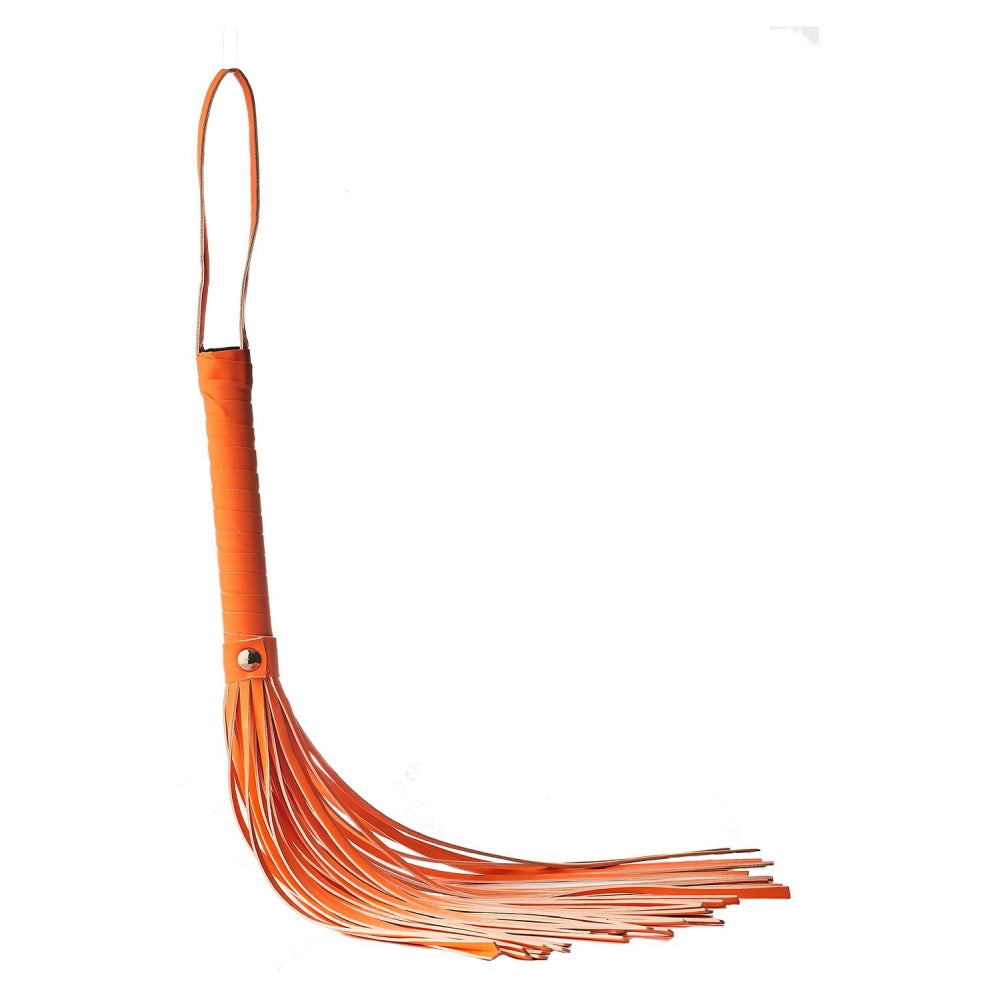 Flogger Bici Fosforescent BDSM/Fetis cu Franjuri din Piele Ecologica 30 cm, Maner Rezistent si Cordon de Prindere, Accesoriu Perfect pentru Jocuri Erotice