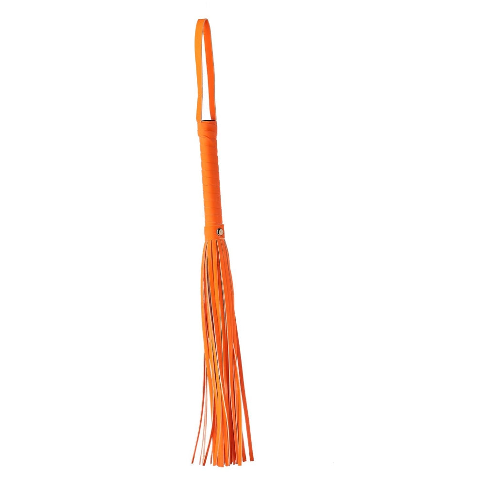 Flogger Bici Fosforescent BDSM/Fetis cu Franjuri din Piele Ecologica 30 cm, Maner Rezistent si Cordon de Prindere, Accesoriu Perfect pentru Jocuri Erotice