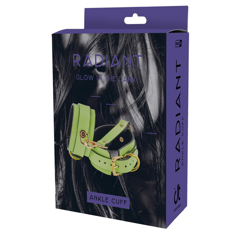 Catusi de glezna BDSM Bondage fosforescente ajustabile cu lant detasabil Dream Toys Radiant - accesorii BDSM cu captuseala moale si detalii din metal fara nichel
