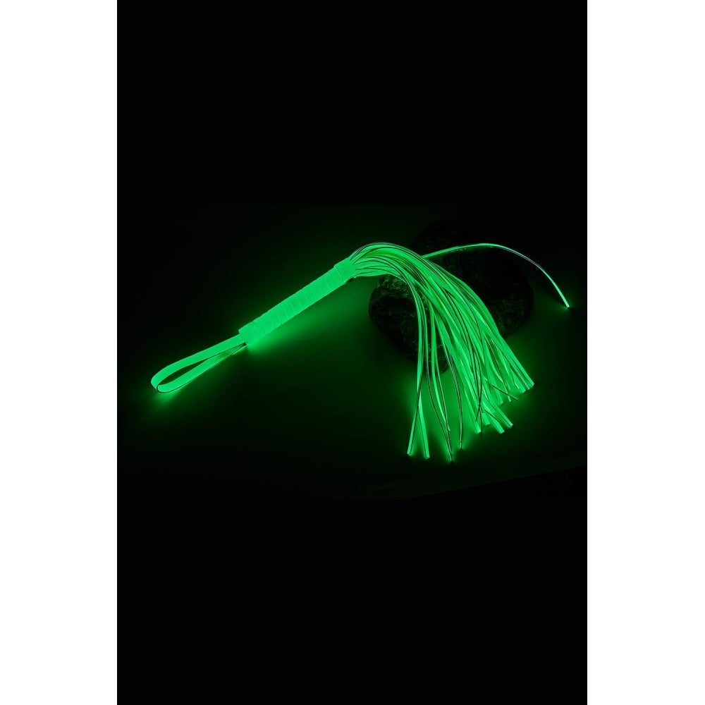 Flogger Bici Fosforescent BDSM/Fetis Dream Toys Radiant cu Franjuri din Piele Ecologica, Maner Solid si Snur de Prindere, 30 cm Lungime, pentru Cupluri