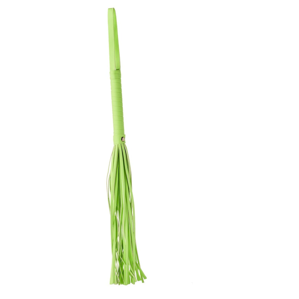 Flogger Bici Fosforescent BDSM/Fetis Dream Toys Radiant cu Franjuri din Piele Ecologica, Maner Solid si Snur de Prindere, 30 cm Lungime, pentru Cupluri