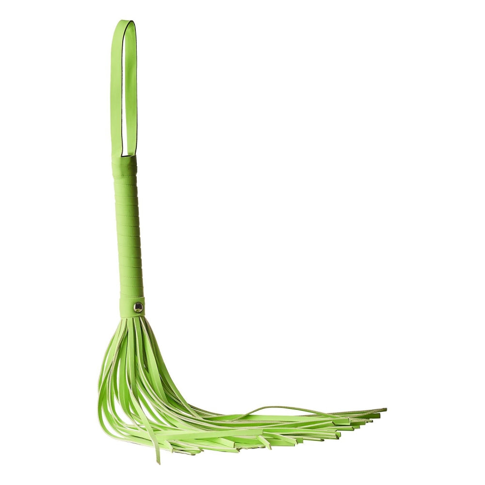 Flogger Bici Fosforescent BDSM/Fetis Dream Toys Radiant cu Franjuri din Piele Ecologica, Maner Solid si Snur de Prindere, 30 cm Lungime, pentru Cupluri