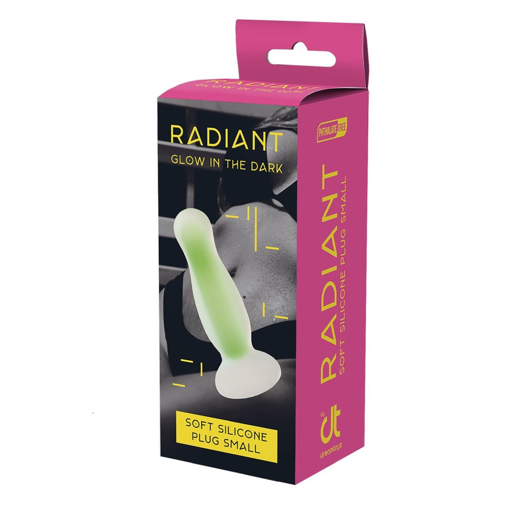 Dop Anal Fosforescent Radiant Soft Glow-In-The-Dark Butt Plug, Small, Verde, Baza cu ventuza, 11 cm