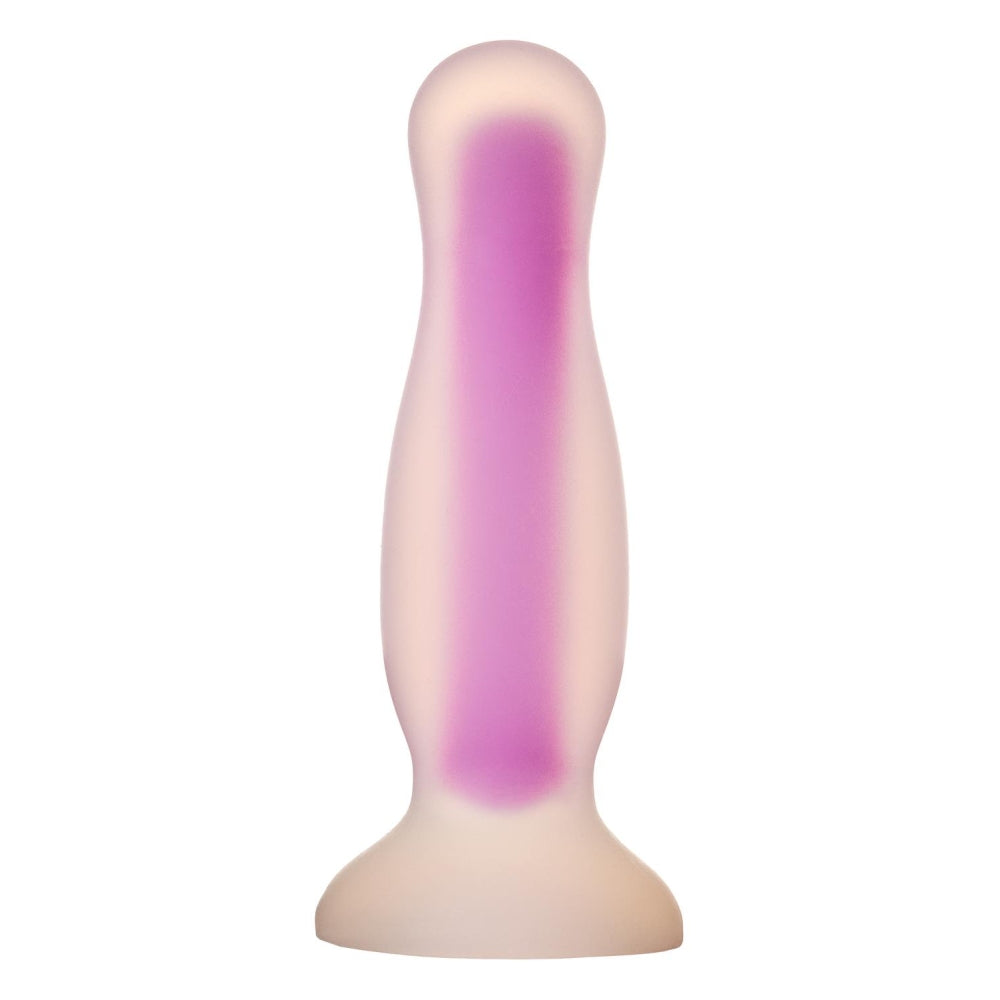 Dop Anal Fosforescent Radiant Soft Glow-In-The-Dark Butt Plug, Medium, Mov, Baza cu ventuza, 12.5 cm
