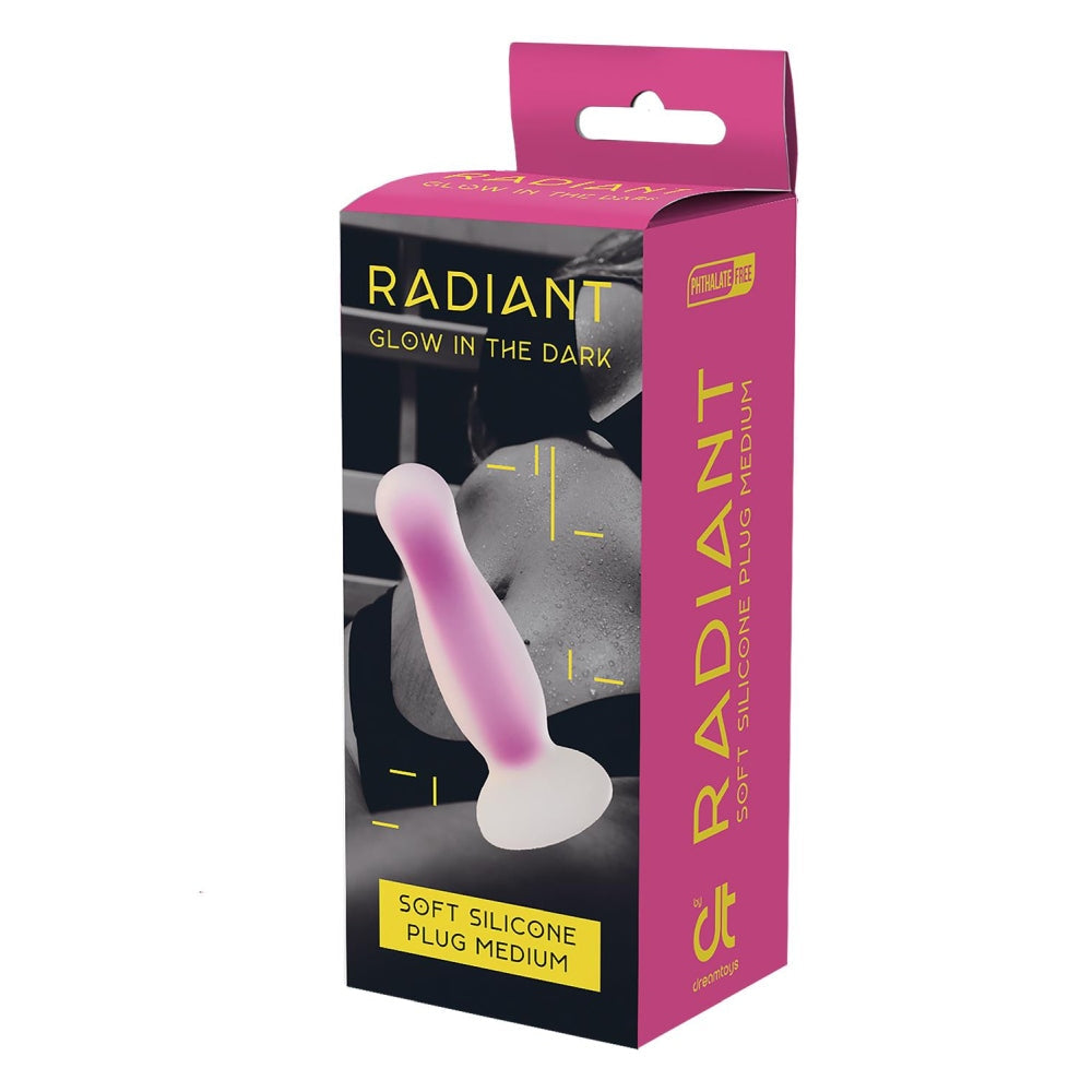 Dop Anal Fosforescent Radiant Soft Glow-In-The-Dark Butt Plug, Medium, Mov, Baza cu ventuza, 12.5 cm