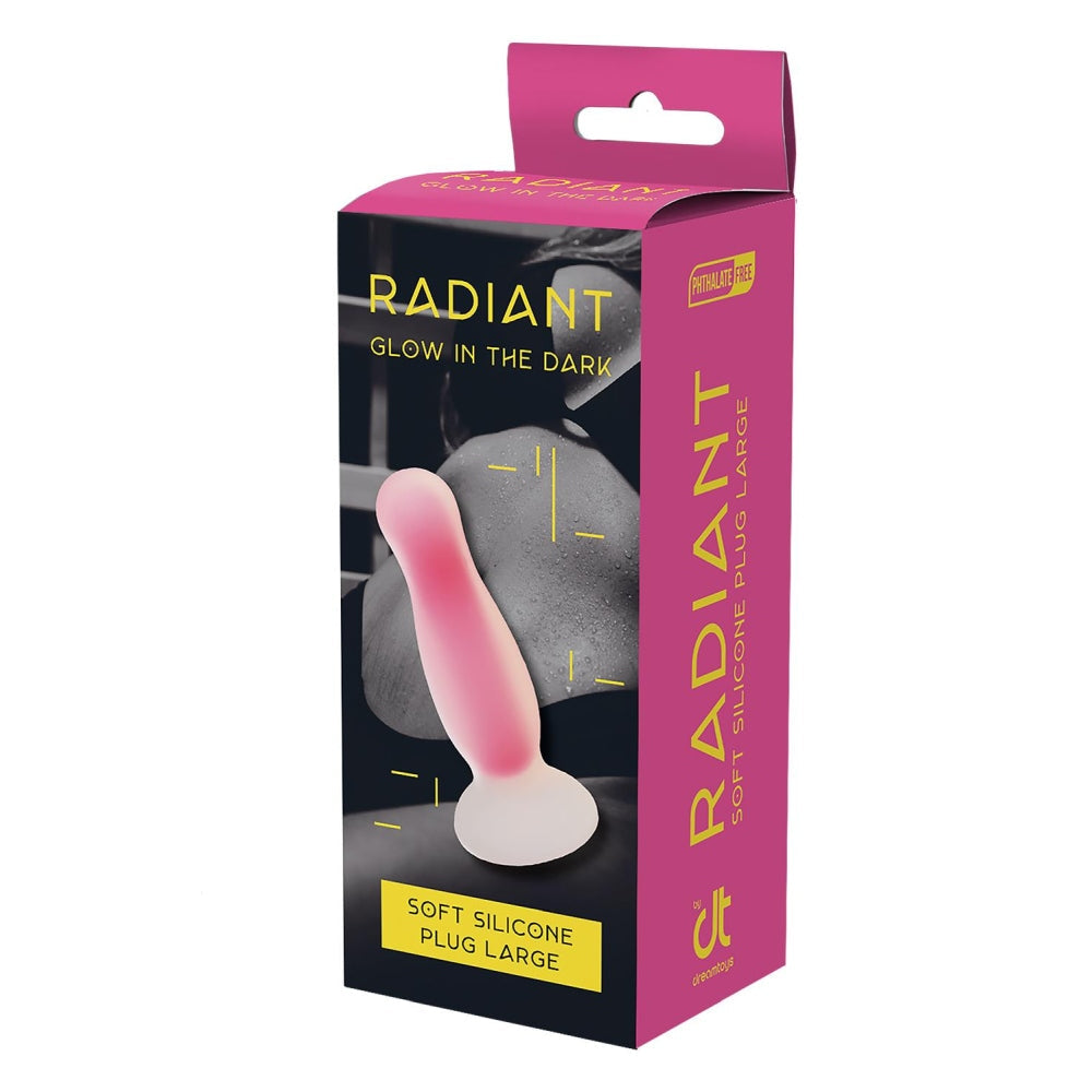 Dop Anal Fosforescent Radiant Soft Glow-In-The-Dark Butt Plug, Large, Roz, Baza cu ventuza, 14.5 cm