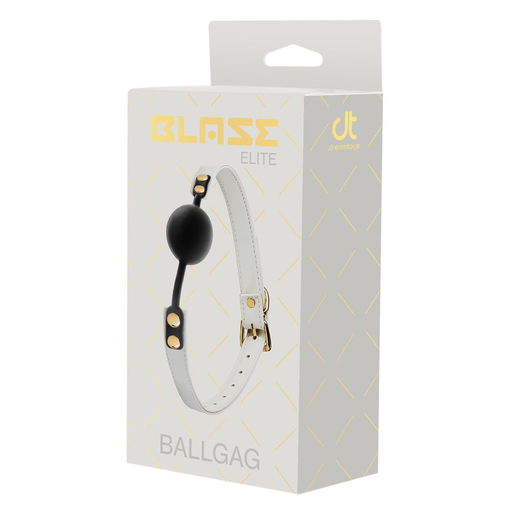Ball Gag Alb Piele Artificiala BDSM Fetis Reglabil cu Bila Silicon 4.7 cm pentru Jocuri