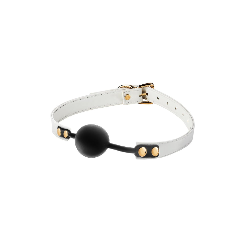 Ball Gag Alb Piele Artificiala BDSM Fetis Reglabil cu Bila Silicon 4.7 cm pentru Jocuri