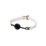 Ball Gag Alb Piele Artificiala BDSM Fetis Reglabil cu Bila Silicon 4.7 cm pentru Jocuri