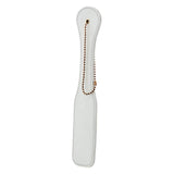 Paleta spanking BDSM Fetis piele ecologica alba, flexibila cu bucla aurie, 32 cm pentru jocuri erotice