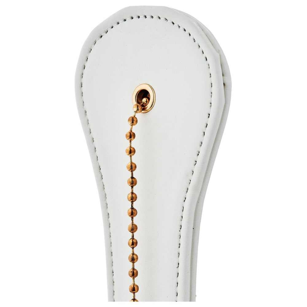 Paleta spanking BDSM Fetis piele ecologica alba, flexibila cu bucla aurie, 32 cm pentru jocuri erotice