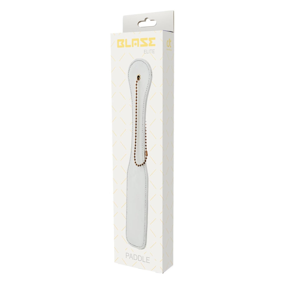 Paleta spanking BDSM Fetis piele ecologica alba, flexibila cu bucla aurie, 32 cm pentru jocuri erotice