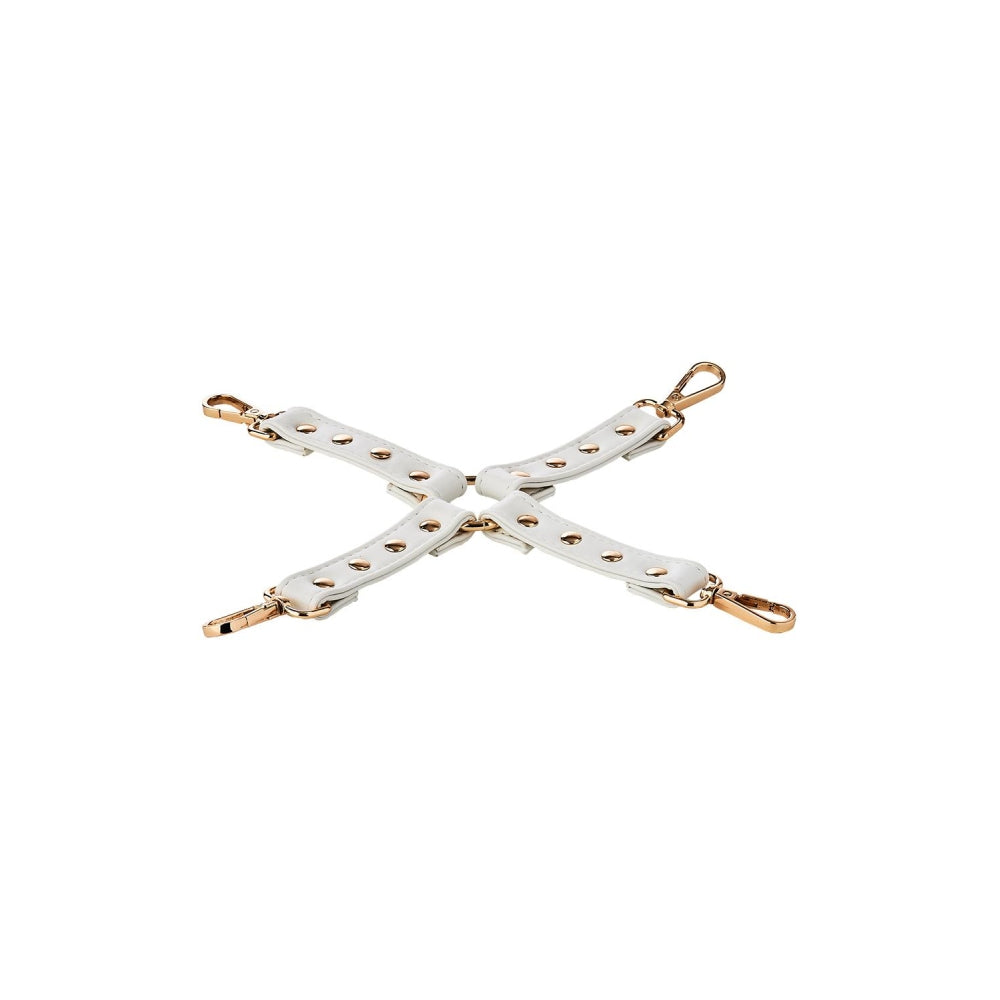 Catusa BDSM Bondage Hogtie din Piele Ecologica Alba cu Detalii Metalice Aurii si Carabiniere – Accesoriu pentru Imobilizare Maini si Picioare