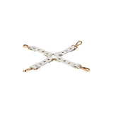 Catusa BDSM Bondage Hogtie din Piele Ecologica Alba cu Detalii Metalice Aurii si Carabiniere – Accesoriu pentru Imobilizare Maini si Picioare