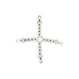 Catusa BDSM Bondage Hogtie din Piele Ecologica Alba cu Detalii Metalice Aurii si Carabiniere – Accesoriu pentru Imobilizare Maini si Picioare