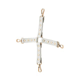 Catusa BDSM Bondage Hogtie din Piele Ecologica Alba cu Detalii Metalice Aurii si Carabiniere – Accesoriu pentru Imobilizare Maini si Picioare