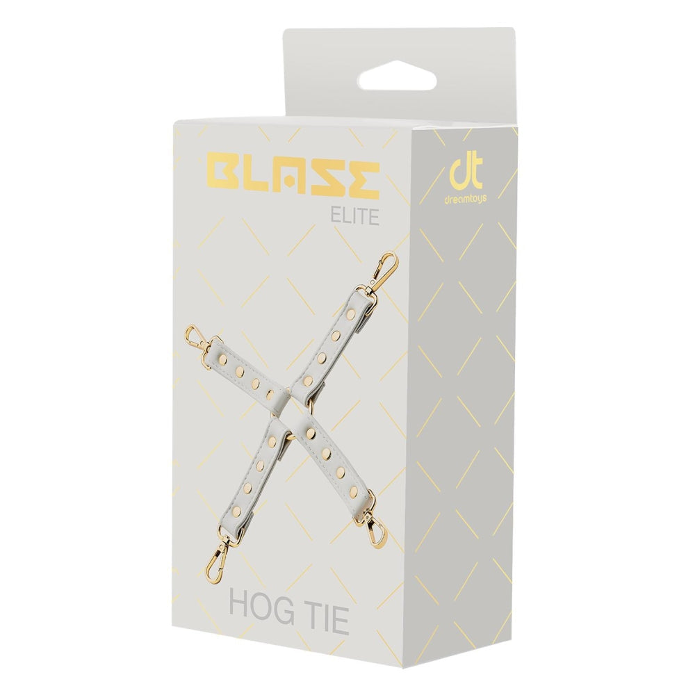 Catusa BDSM Bondage Hogtie din Piele Ecologica Alba cu Detalii Metalice Aurii si Carabiniere – Accesoriu pentru Imobilizare Maini si Picioare