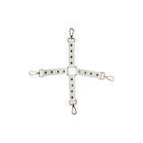 Catusa BDSM Bondage Hogtie din Piele Ecologica Alba cu Detalii Metalice Aurii si Carabiniere – Accesoriu pentru Imobilizare Maini si Picioare