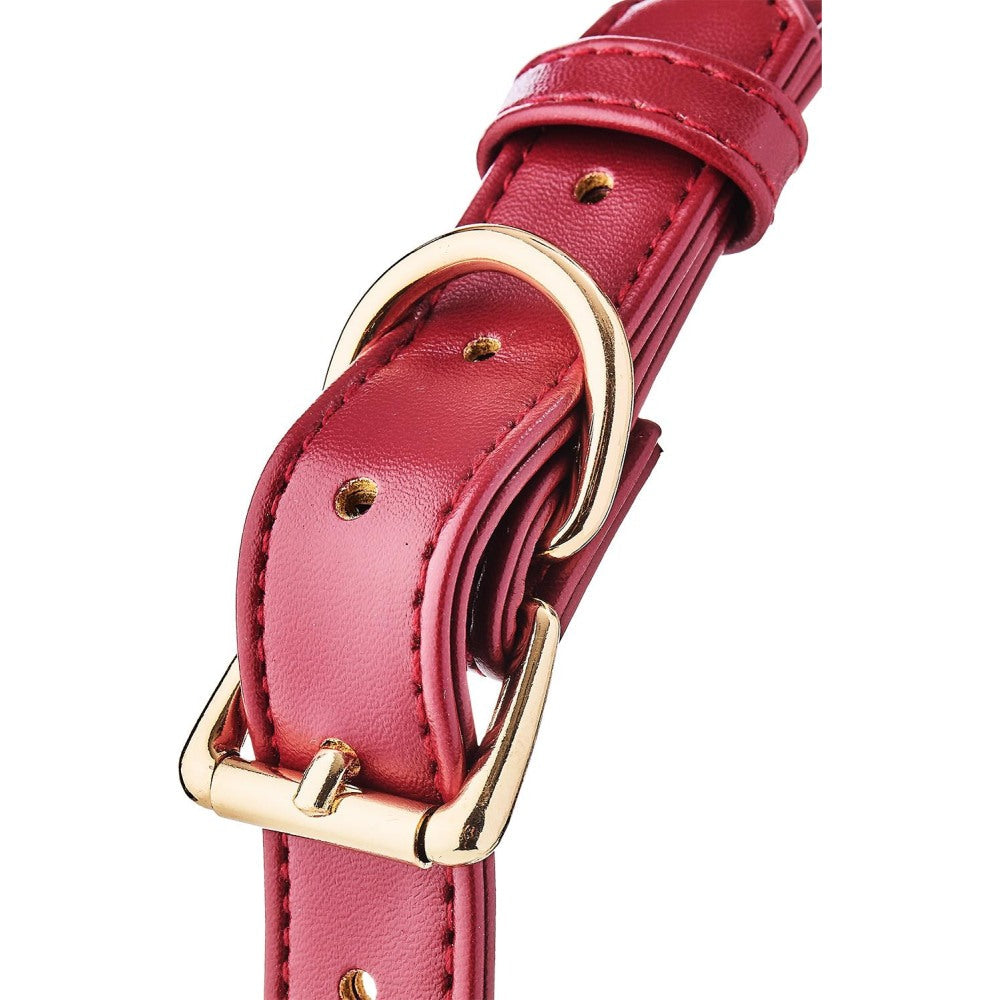 Ball gag BDSM reglabil din piele ecologica rosie cu bila din silicon 4.7 cm pentru jocuri bondage