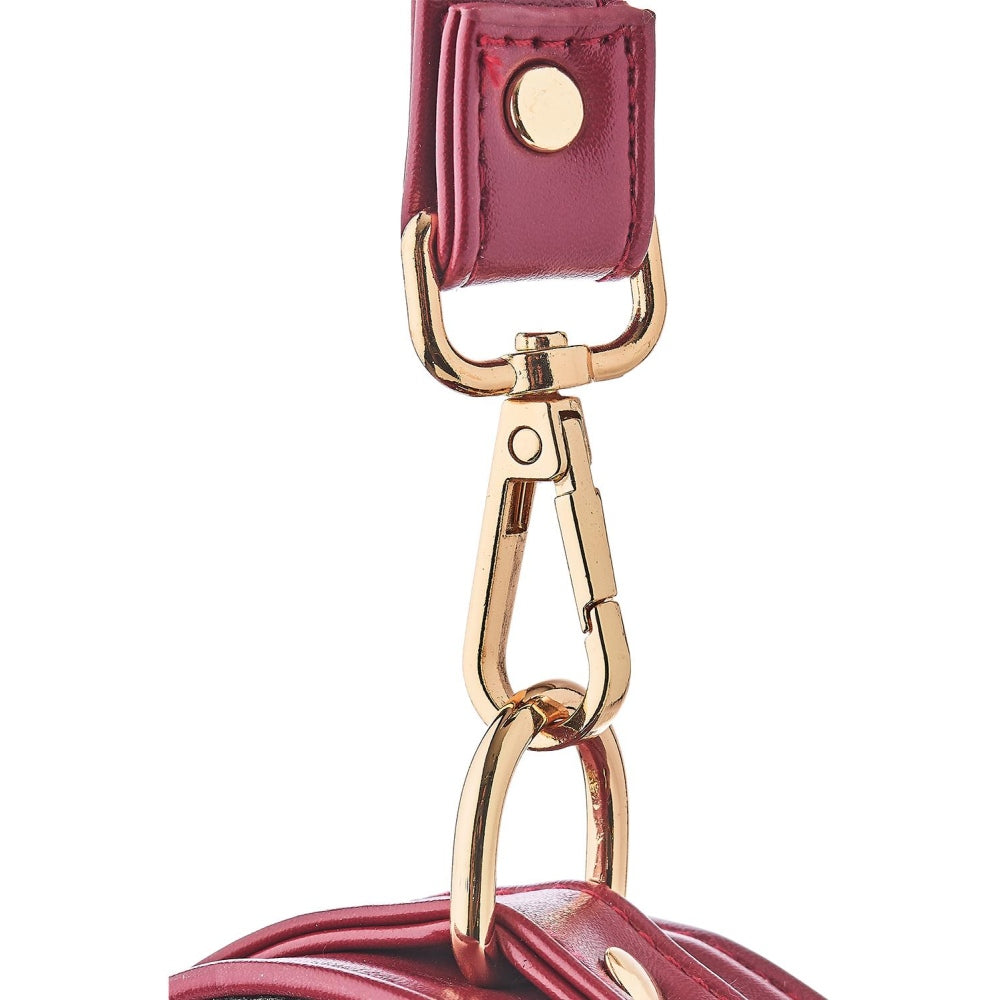 Set zgarda si lesa BDSM rosie, piele artificiala, detalii aurii, ajustabila, Dream Toys Blaze Elite