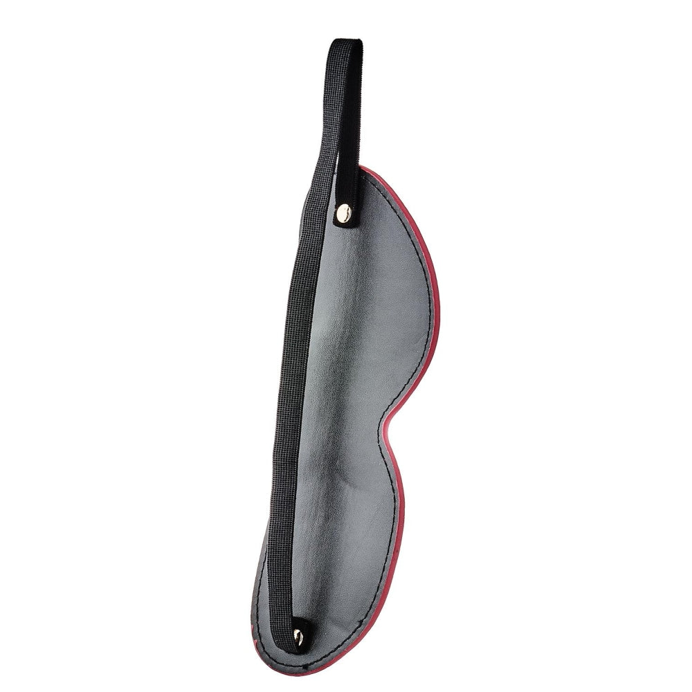 Masca de ochi rosie BDSM din piele artificiala cu detalii aurii si curea elastica ajustabila