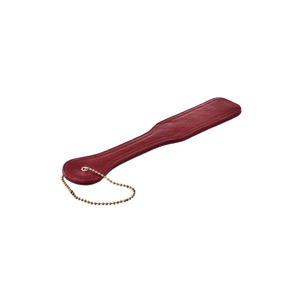 Paleta BDSM Spanking Blaze Elite – Piele Artificiala Rosie, Flexibila, cu Snur Auriu pentru Prindere, 32 cm