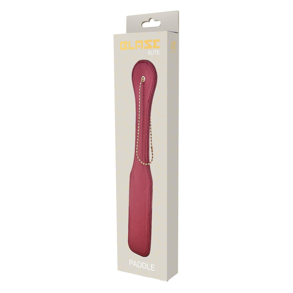Paleta BDSM Spanking Blaze Elite – Piele Artificiala Rosie, Flexibila, cu Snur Auriu pentru Prindere, 32 cm
