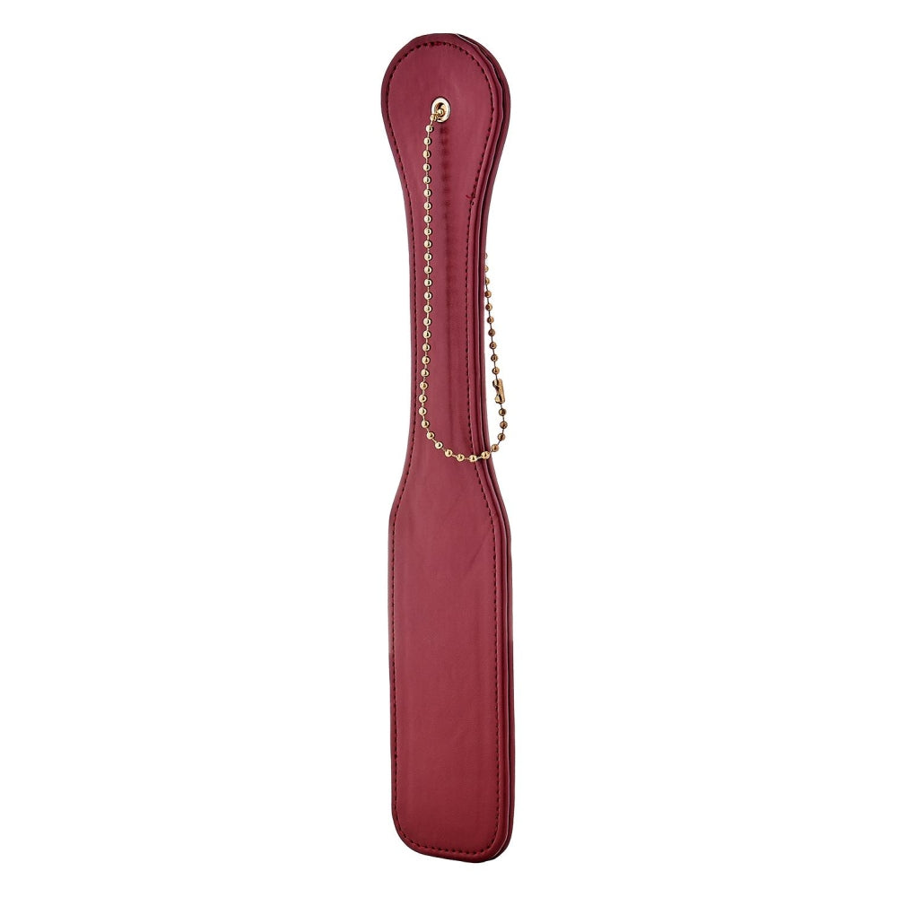Paleta BDSM Spanking Blaze Elite – Piele Artificiala Rosie, Flexibila, cu Snur Auriu pentru Prindere, 32 cm