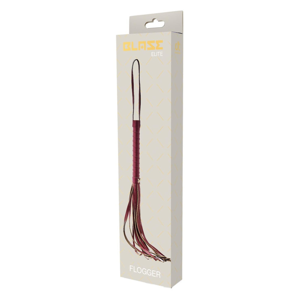 Flogger BDSM Fetis piele artificiala rosie, franjuri 30 cm, maner robust, accesorii bondage