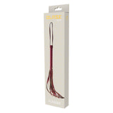 Flogger BDSM Fetis piele artificiala rosie, franjuri 30 cm, maner robust, accesorii bondage