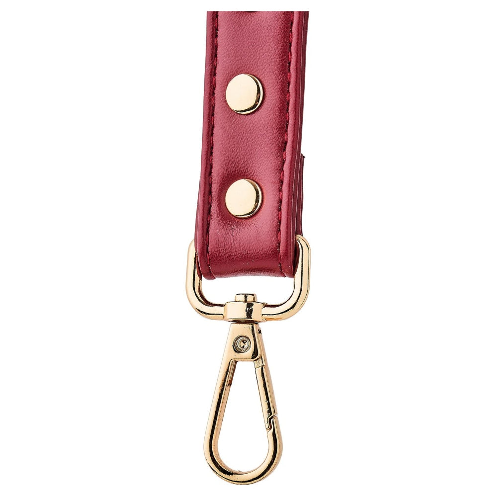 Catusa Hogtie BDSM Bondage Piele Artificiala Rosie cu Detalii Metalice Aurii - Accesorii pentru Fixarea Mainilor si Picioarelor
