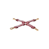 Catusa Hogtie BDSM Bondage Piele Artificiala Rosie cu Detalii Metalice Aurii - Accesorii pentru Fixarea Mainilor si Picioarelor