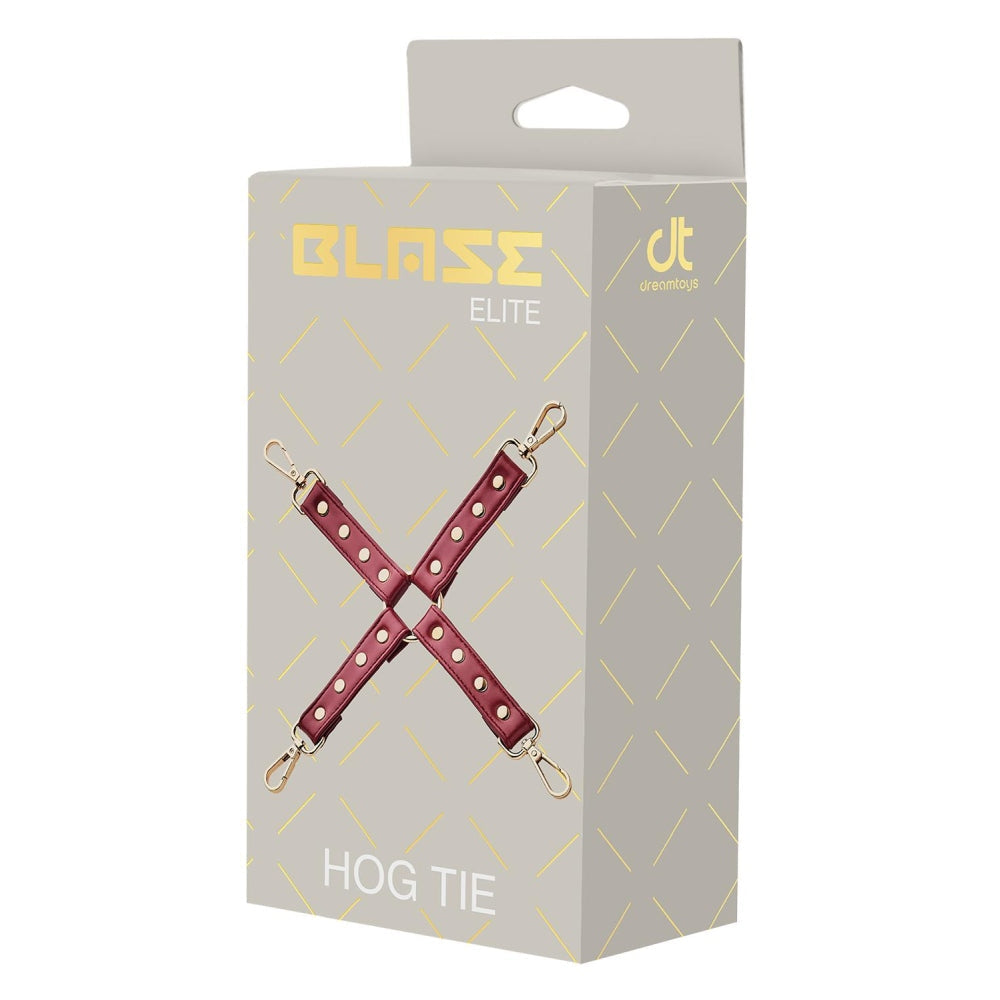 Catusa Hogtie BDSM Bondage Piele Artificiala Rosie cu Detalii Metalice Aurii - Accesorii pentru Fixarea Mainilor si Picioarelor