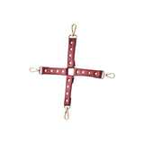 Catusa Hogtie BDSM Bondage Piele Artificiala Rosie cu Detalii Metalice Aurii - Accesorii pentru Fixarea Mainilor si Picioarelor