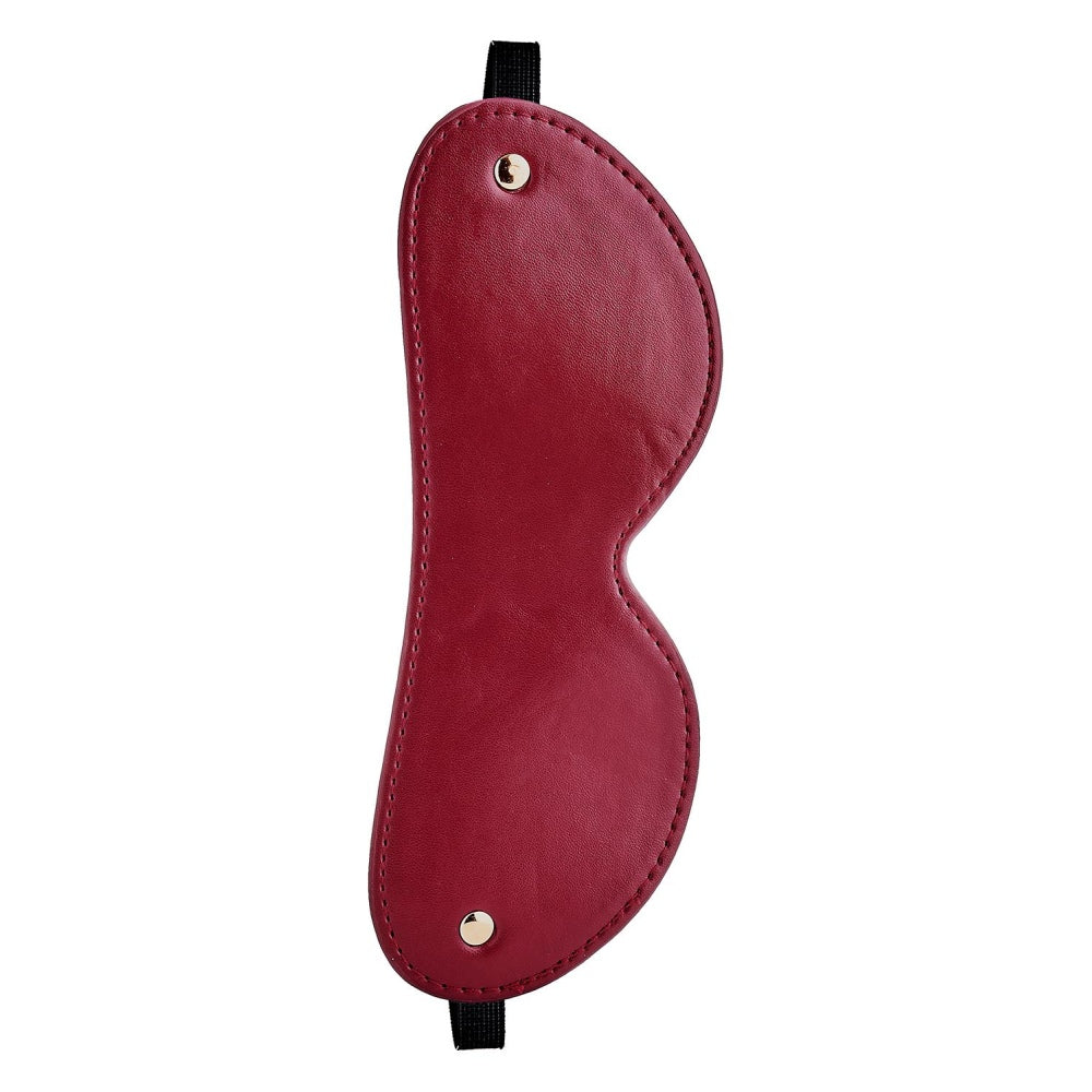 Set BDSM Fetis 5 piese din piele artificiala rosie cu curele reglabile, botnita, catuse, masca, paddle si flogger bici