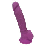 Dildo Realist Premium din Silicon cu Dubla Densitate, cu Testicule, 18 cm, Baza cu Ventuza Puternica si Proprietati Termo-Reactive – Jucarie Sexuala pentru Placere Autentica, Mov